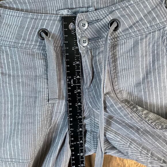 PrAna Womens Pants Gray Pinstripe Drawstring Joggers Crop Linen Blend Stretch 0 - Picture 7 of 11